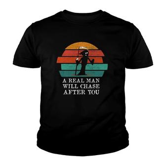 Mens Vintage Real Man Will Chase After You Halloween Character Youth T-shirt - Thegiftio UK
