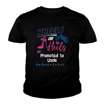Mens Wheels Or Heels Promoted To Uncle Gender Reveal Party Youth T-shirt - Seseable