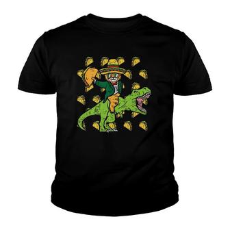 Mexican Cat Trex Tacos Funny Cinco De Mayo Fiesta Dinosaur Youth T-shirt - Seseable
