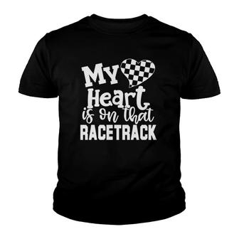 My Heart Is On That Racetrack Car Street Drift Drag Racing Youth T-shirt - Thegiftio UK
