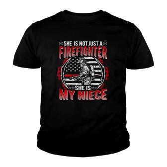 My Niece Is A Firefighter Thin Red Line Fire Uncle Aunt Gift Youth T-shirt | Mazezy
