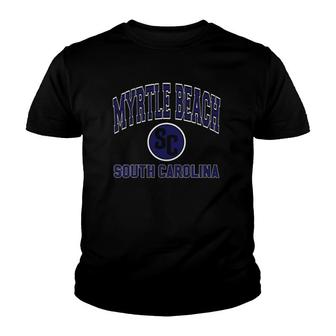 Myrtle Beach South Carolina Sc Varsity Style Navy Blue Print Youth T-shirt - Thegiftio UK