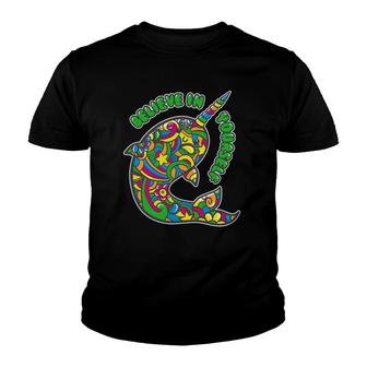 Narwhal Believe In Yourself Rainbow Art Youth T-shirt - Thegiftio UK