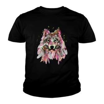 Native American Wolf Head Tribal Bohemian Tattoo Art Cute Youth T-shirt | Mazezy