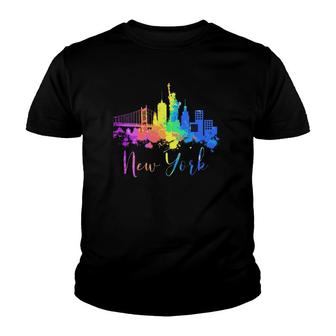 New York Skyline Watercolor Souvenir Gift Liberty Big Apple Youth T-shirt - Thegiftio UK