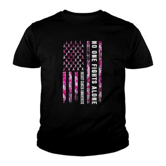 No One Fight Alone American Flag Breast Cancer Awareness Youth T-shirt - Thegiftio UK