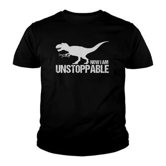 Now I Am Unstoppable Funnyrex Claw Grabbers Dinosaur Youth T-shirt - Thegiftio UK