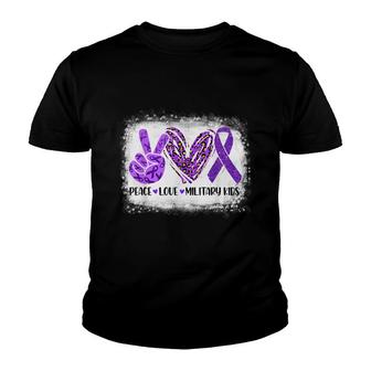 Peace Love Military Kids Purple Up For Military Child Month Youth T-shirt - Seseable