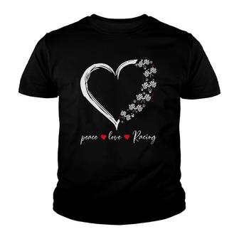 Peace Love Racing Heart Youth T-shirt - Thegiftio UK