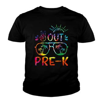 Peace Out First Pre K Happy Last Day Of School Tie Dye Youth T-shirt - Thegiftio UK