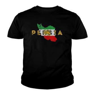 Persian Map And Flag Souvenir - Distressed Persia Youth T-shirt - Thegiftio UK