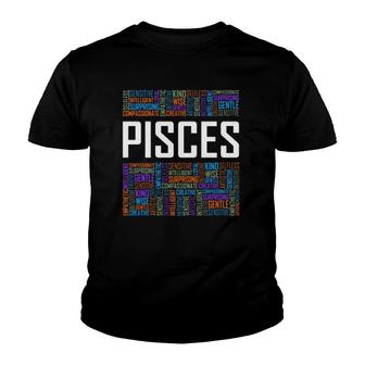Pisces Zodiac Traits Horoscope Astrology Sign Gift Words Youth T-shirt | Mazezy