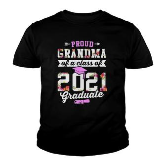 Proud Grandma Of 2021 Graduate Senior 2021 Graduation Flower Youth T-shirt - Seseable