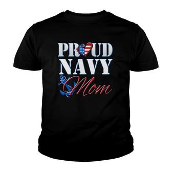 Proud Navy Mom Usa Heart American Flag Mothers Day Youth T-shirt - Seseable