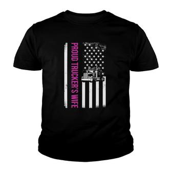 Proud Truckers Wife Semi Trailer American Flag Trucker Youth T-shirt | Mazezy