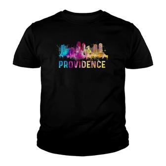 Providence Rhode Island Retro Watercolor Skyline Gifts Youth T-shirt - Thegiftio UK