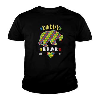 Puzzle Bear Autism Dad Autism Daddy Puzzle Piece Youth T-shirt - Monsterry