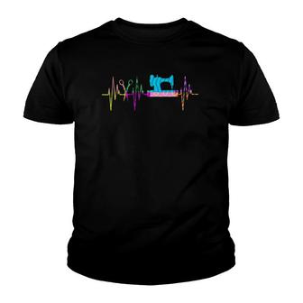 Quilter Heartbeat Quilting Sewer Sewing Graphic Youth T-shirt | Mazezy