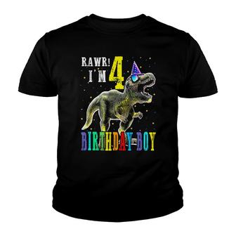 Rawr Im 4Th Birthday Boy Dinosaur Party For 4 Year Old Boy Youth T-shirt - Seseable