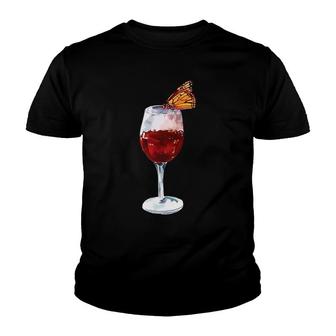 Red Wine Monarch Butterfly Alcohol Themed Gif Youth T-shirt - Monsterry