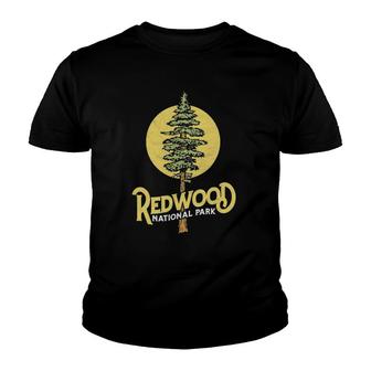 Redwood National Park Retro Vibe Distressed Tree Graphic Youth T-shirt | Mazezy
