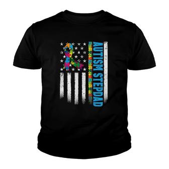 Retro American Flag Autism Stepdad Awareness Autistic Youth T-shirt - Thegiftio UK