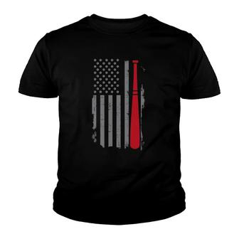 Retro American Flag Baseball Player Gift For Baseball Fan Youth T-shirt - Thegiftio UK