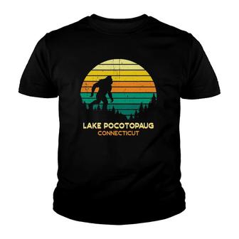 Retro Bayou Lake Pocotopaug Connecticut Bigfoot Souvenir Youth T-shirt | Mazezy
