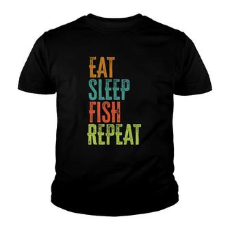 Retro Eat Sleep Fish Repeat Rod Catch Trout Fisherman Legend Youth T-shirt - Thegiftio UK