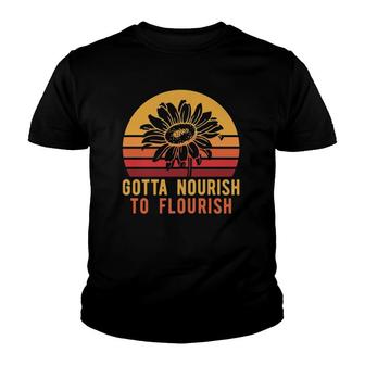 Retro Sunflower Nourish To Flourish Vintage Garden Flowers Youth T-shirt - Thegiftio UK