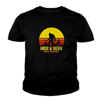 Sasquatch Funny Bigfoot Hide Seek World Champion Youth T-shirt - Monsterry