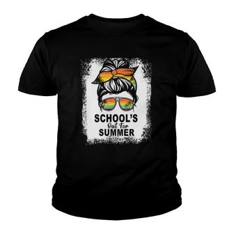 Schools Out For Summer Last Day Of School Teacher Messy Bun Youth T-shirt - Seseable