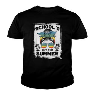 Schools Out For Summer Teacher Messy Bun Last Day Of School Youth T-shirt - Thegiftio UK