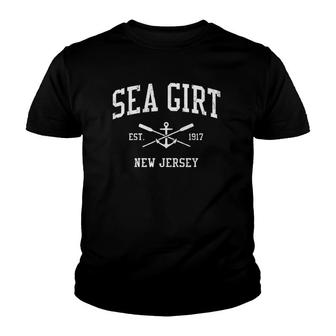 Sea Girt Nj Vintage Crossed Oars & Boat Anchor Youth T-shirt - Thegiftio UK
