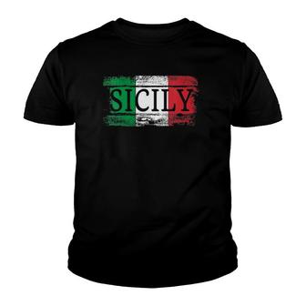 Sicilian Italian Italy Flag Vintage Sicily Vacation Travel Youth T-shirt - Seseable