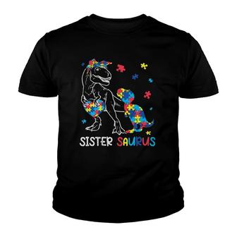 Sister Saurus Autism Awareness Autistic Dinosaur Family Youth T-shirt - Thegiftio UK