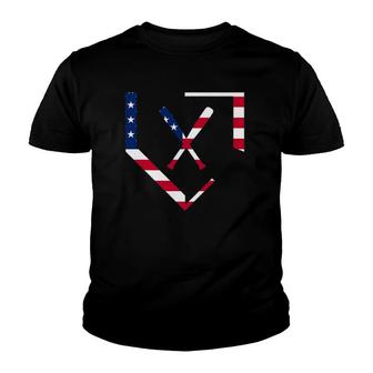 Stars And Stripes Home Plate Baseball Bats American Flag Usa Youth T-shirt - Seseable