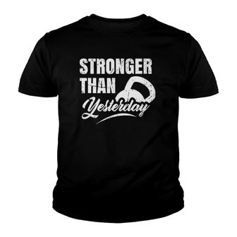Stronger Than Yesterday - Gym Workout Motivation Fitness Youth T-shirt | Mazezy