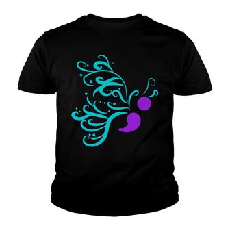 Suicide Prevention Awareness Ribbon Butterfly Youth T-shirt - Monsterry
