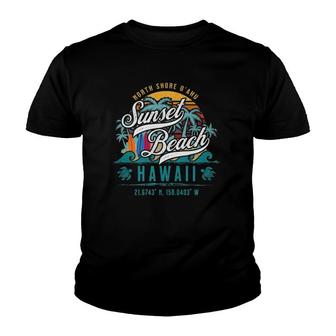 Sunset Beach North Shore Oahu Hawaii Retro Sun Sand Surf Youth T-shirt - Thegiftio UK