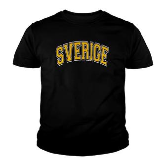 Sverige Varsity Style Yellow Text Youth T-shirt - Thegiftio UK