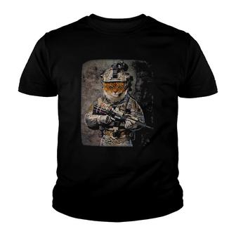 Tabby Cat As Army Commando In Full Tactical Gear Youth T-shirt - Thegiftio UK