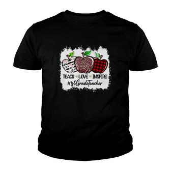 Teach Love Inspire 1St Grade Teacher Floral Red Plaid Leopard Apples Youth T-shirt - Seseable