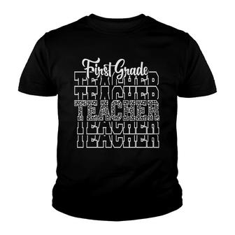 Teacher First Grade Leopard White First Grade Teacher Back To School Youth T-shirt - Seseable