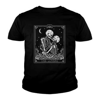 The Lovers Vintage Tarot Card Astrology Skull Horror Occult Youth T-shirt - Thegiftio UK