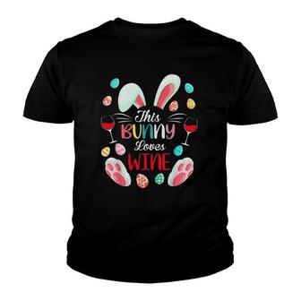 This Bunny Loves Wine Happy Easter Alcohol Drinking Party Youth T-shirt - Thegiftio UK
