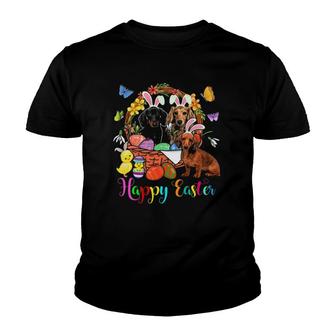 Three Bunny Dachshund Dogs In Easter Eggs Basket Youth T-shirt - Thegiftio UK