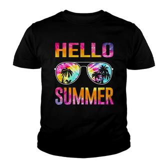 Tie Dye Hello Summer Sunglasses And Palm Trees Vacation V2 Youth T-shirt - Thegiftio UK