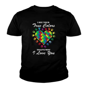 True Colors Heart Puzzle Cool Autism Awareness Gift Youth T-shirt - Thegiftio UK
