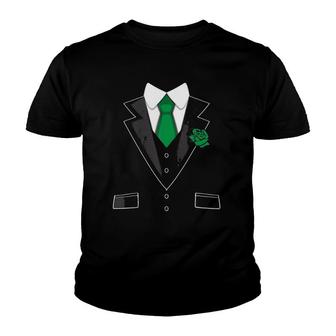 Tuxedo Costume Green Rose Tie Funny St Patricks Day Men Youth T-shirt - Thegiftio UK